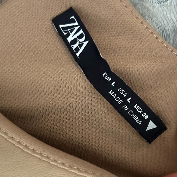 Zara faux leather camel color beige mini dress size large - Picture 4 of 5